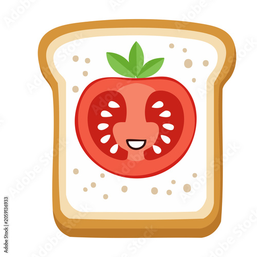 Smiling Tomato Slice on Bread with Cream Cheese