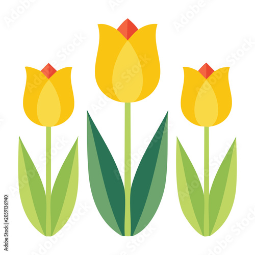 Three Yellow Tulips Flat Design Illustration