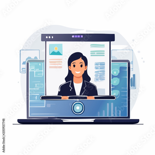 Businesswoman on Laptop Screen with Data Visualizations