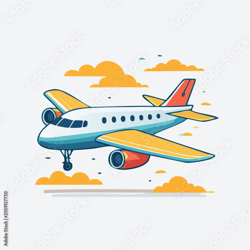 Cartoon Airplane Flying Through Clouds