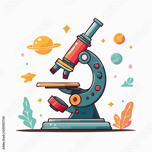 Cartoon Microscope with Planets and Stars
