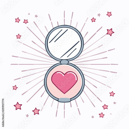 Compact Mirror with Heart Design and Stars