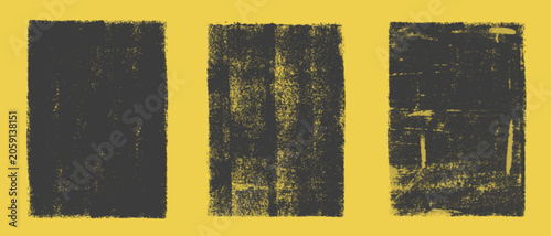 Rolled ink stamp textures set featuring distressed grunge messy paint roller strokes and gritty black letterpress overlays.