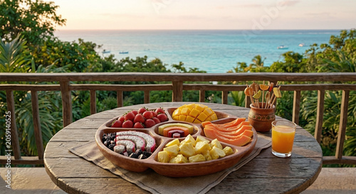 Fresh tropical fruit platter outdoors