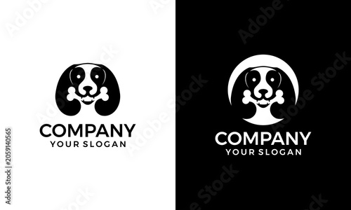 logo of a dog head biting a bone