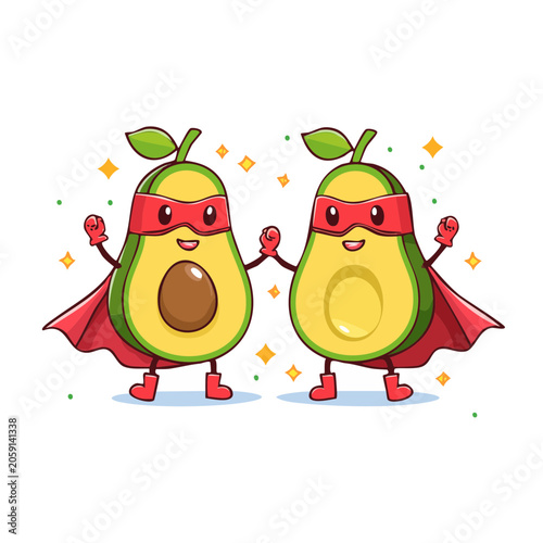 Cartoon Avocado Superheroes with Capes