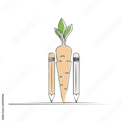 Carrot with pencils illustration on white background