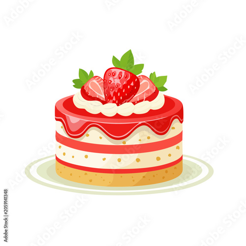 Cartoon Strawberry Cake on Plate