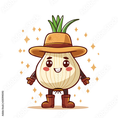 Cute Cartoon Onion Character in Cowboy Outfit
