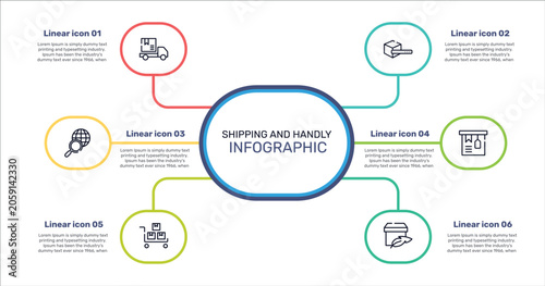 Canvastavla shipping and handly outline icon set featuring package on rolling transport, search box, tagged package, package on trolley icons