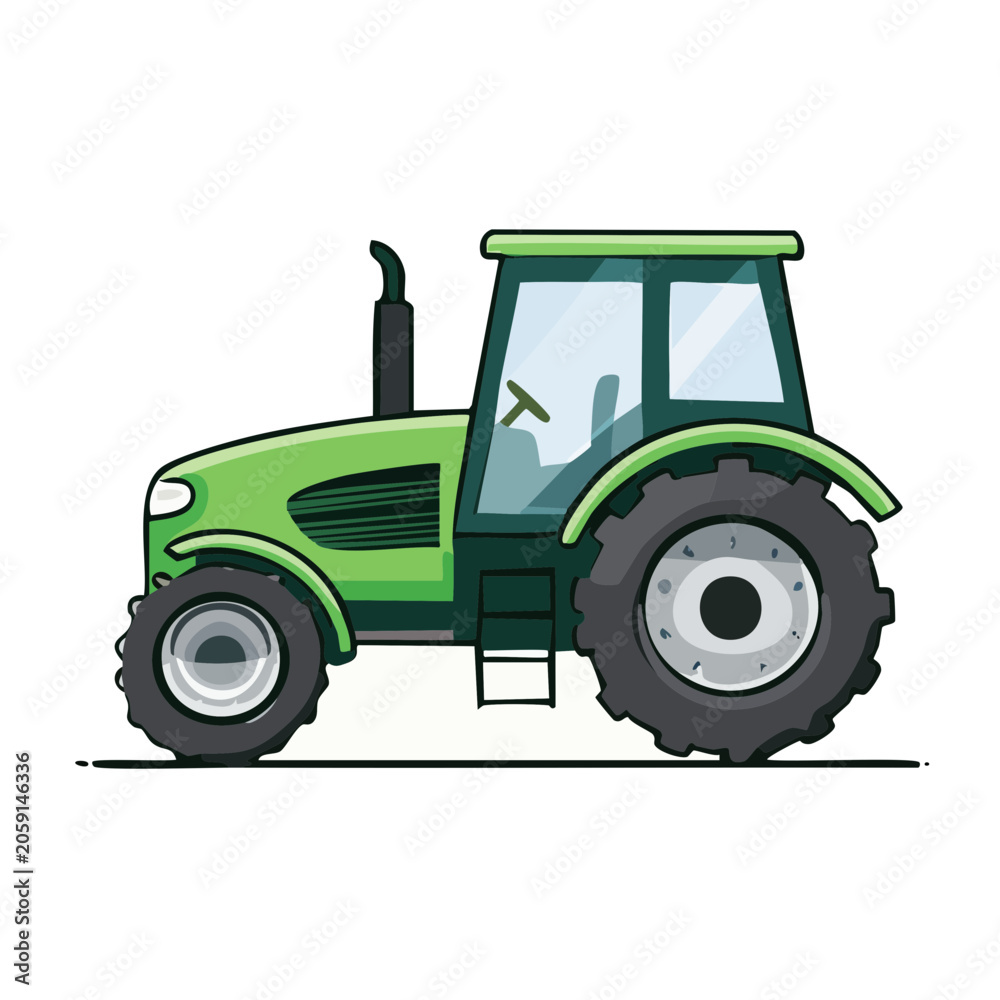 Obraz premium Green tractor side view illustration