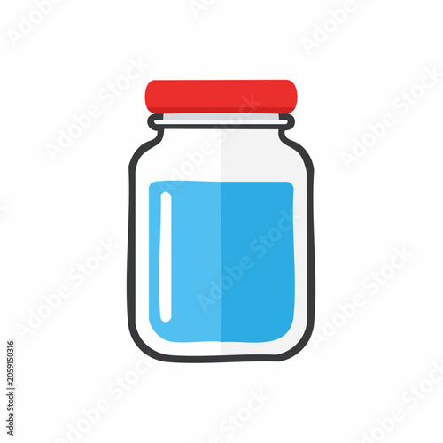 Cartoon Jar with Blue Liquid and Red Lid