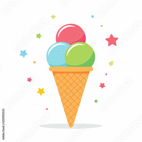 Colorful Ice Cream Cone with Stars
