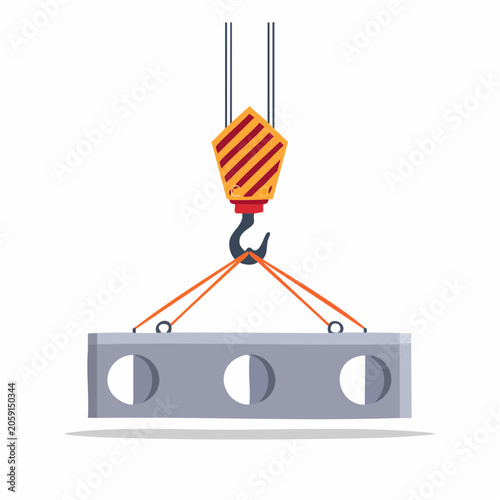 Crane lifting concrete slab with circular holes