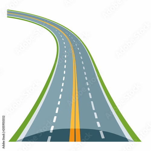 Curving Highway with Yellow Center Line and White Dashed Lanes