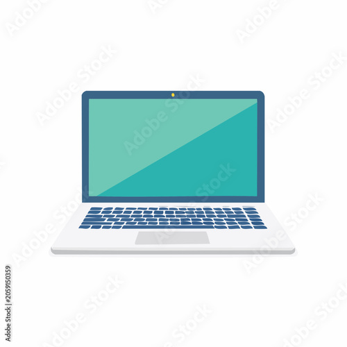 Flat design illustration of an open laptop computer