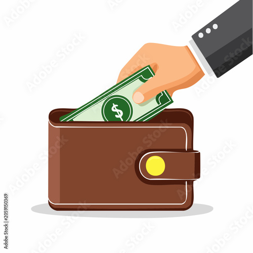 Hand putting dollar bill into wallet