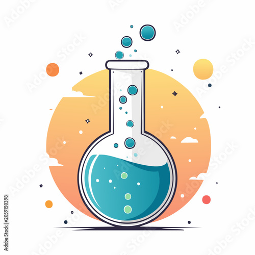 Illustration of a science laboratory flask with bubbling liquid