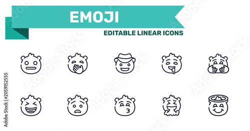 Bild auf Leinwand emoji outline icon set featuring expressionless emoji, hand over mouth emoji, kissing with smiling eyes vomit icons