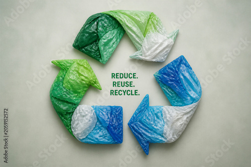 Recycling arrows made from plastic bags around reduce reuse recycle