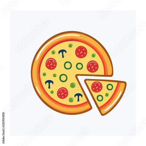 Flat design pizza with slice cut out