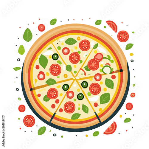 Flat design pizza with toppings illustration