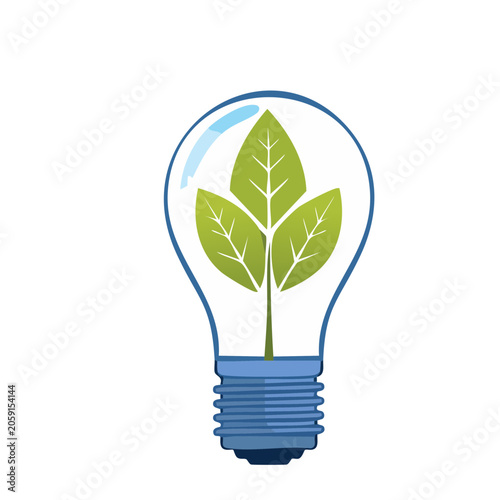 Light bulb with growing green plant illustration