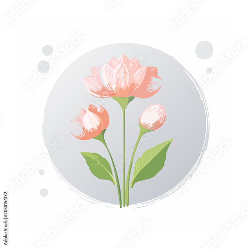 Watercolor illustration of pink tulips with buds