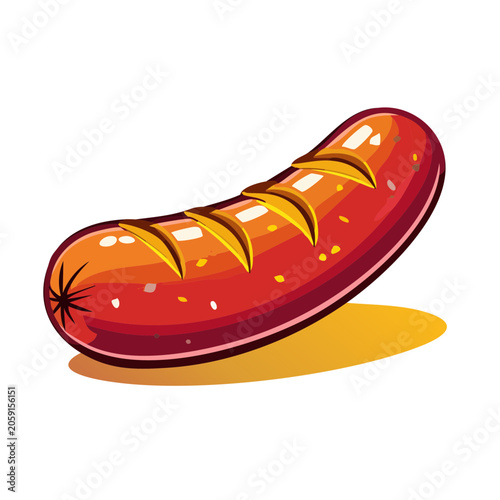 Cartoon grilled sausage with transparent background