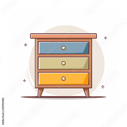 Colorful three-drawer dresser flat illustration