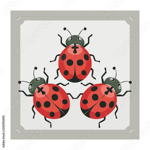 Cute cartoon ladybugs in triangular arrangement