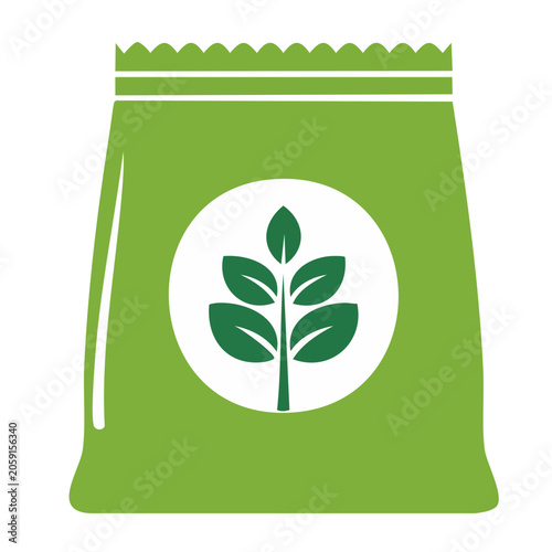 Green seed bag icon with plant symbol