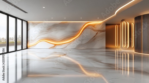 Interior with Marble Wall and LED Lighting