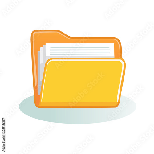 Orange folder with documents, flat design illustration