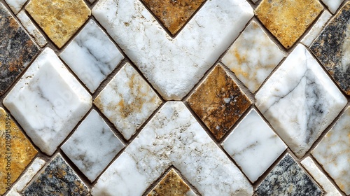 Marble Mosaic Tiles in Herringbone Pattern on Floor