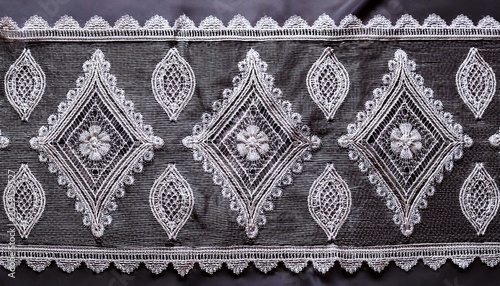 Ornate White Lace Trim With Diamond Patterns