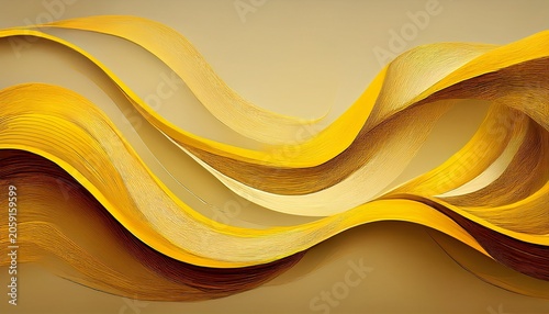 Abstract Yellow Curves And Straight Lines On Beige Background Nd Drawn