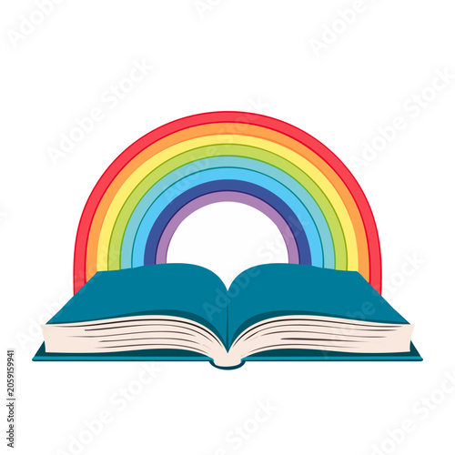 Open book with colorful rainbow illustration