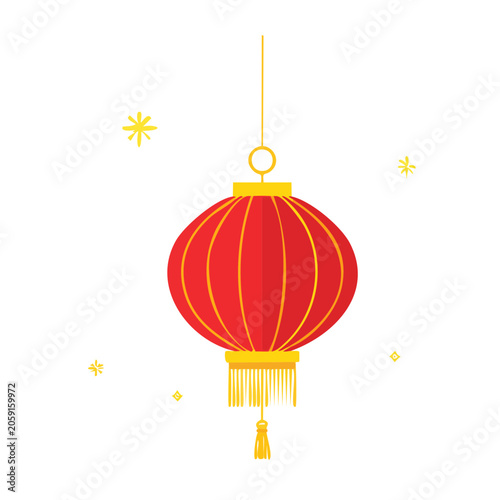 Red Chinese Lantern with Golden Tassel Illustration