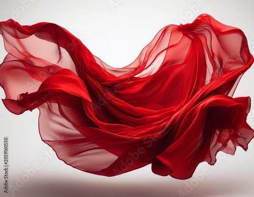 floating elegant red fabric white background