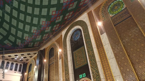 Luxury Mosque Interior with Islamic Arches and Geometric Ceiling Video for Ramadan, Eid, Prayer, Worship, Architecture, Travel, Religious Content and Spiritual Background