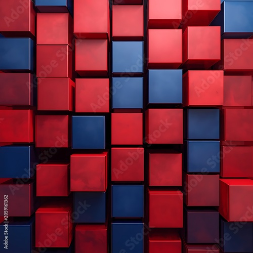 Cubes formed in the shape of red and blue boxes.