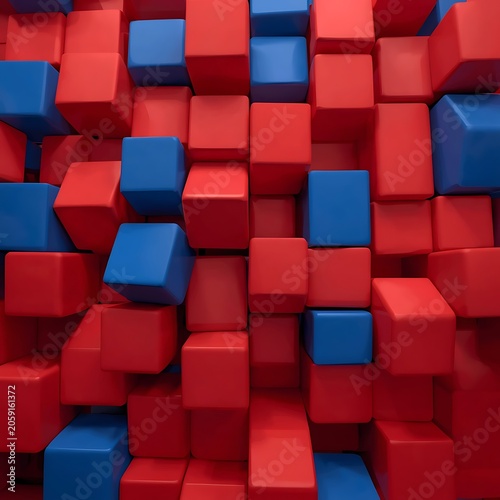 Cubes formed in the shape of red and blue boxes.