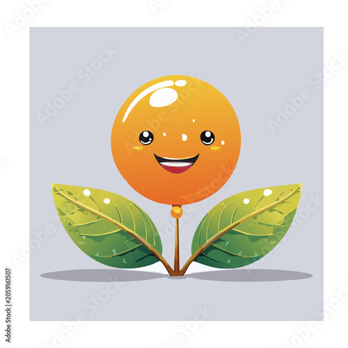 Cartoon Smiling Orange with Green Leaves