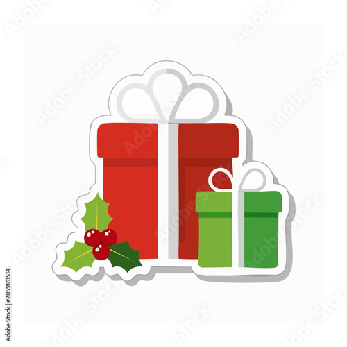 Christmas gift boxes with holly illustration
