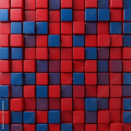 Cubes formed in the shape of red and blue boxes.