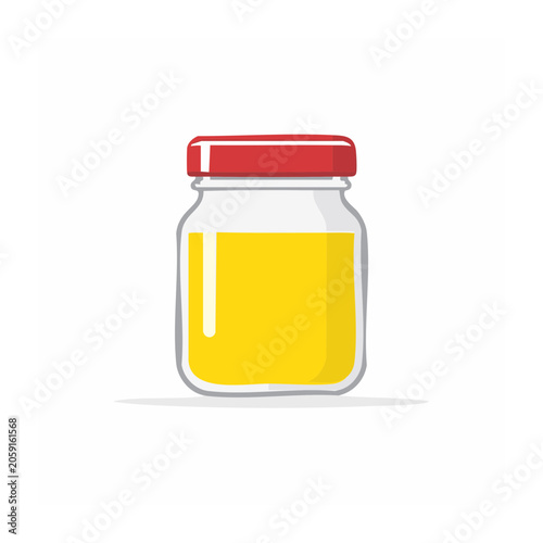 Flat design illustration of a glass jar with yellow liquid
