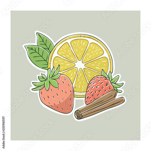 Flat Design Illustration of Strawberry Lemon and Cinnamon
