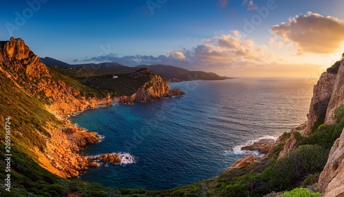 Sardinian Coastline At Sunset Near Capo Altano