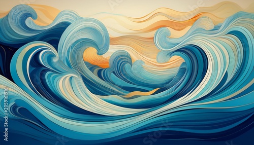 Ocean Inspired Abstract Design With Dynamic Wave Curves And Flowing Movement